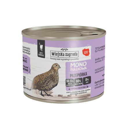 Wiejska Zagroda - Karma Monobiałkowa -  Przepiórka dla dorosłych kotów 200 g