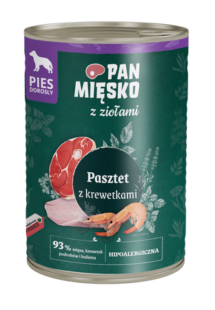 Pan Mięsko z ziołami – Pasztet z krewetkami dla dorosłych psów 400 g