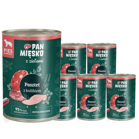 Pan Mięsko z ziołami – Pasztet z królikiem dla dorosłych psów 6 x 400 g 