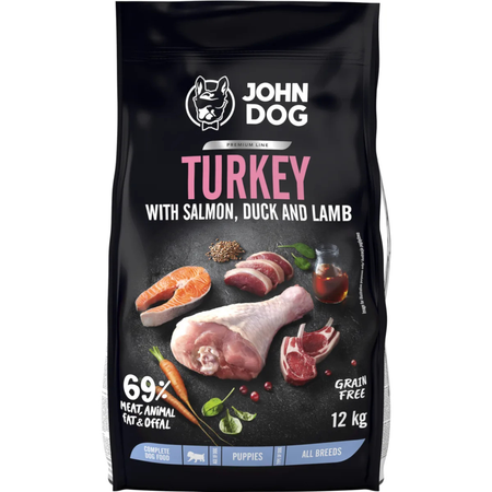 John Dog - Karma sucha Premium Indyk z łososiem, kaczką dla szczeniąt 12kg 
