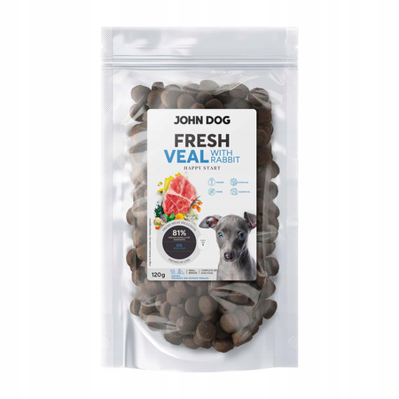John Dog - Karma sucha Fresh Cielęcina z królikiem dla szczeniąt chrupki S 120 g 