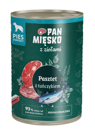 Pan Mięsko z ziołami – Pasztet z tuńczykiem dla dorosłych psów 400 g