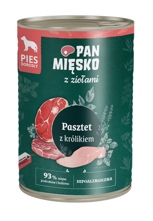 Pan Mięsko z ziołami – Pasztet z królikiem dla dorosłych psów 400 g 