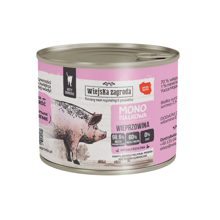 Wiejska Zagroda - Karma Monobiałkowa -  Wieprzowina dla dorosłych kotów 200 g