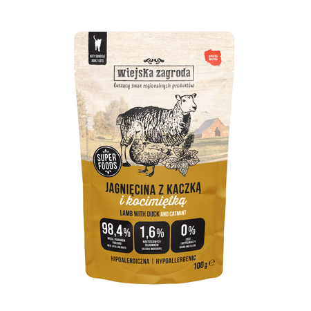 Wiejska Zagroda - Karma mokra -  Jagnięcina z kaczką i kocimiętką dla dorosłych kotów 100 g