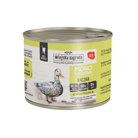 Wiejska Zagroda - Karma Monobiałkowa -  Kaczka dla dorosłych kotów 200 g
