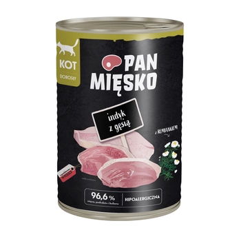 Pan Mięsko - Indyk z gęsią dla dorosłych kotów 400 g