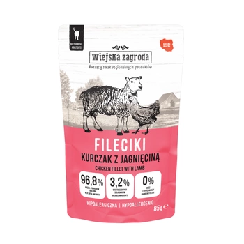 Wiejska Zagroda - Karma mokra -  Fileciki kurczak z jagnięciną dla dorosłych kotów 85  g