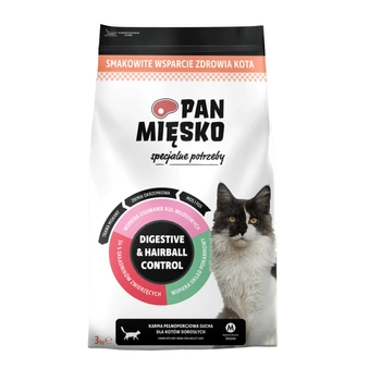 Pan Mięsko - Specjalne Potrzeby – Digestive & Haiball Control dla dorosłych kotów chrupki M 3 kg