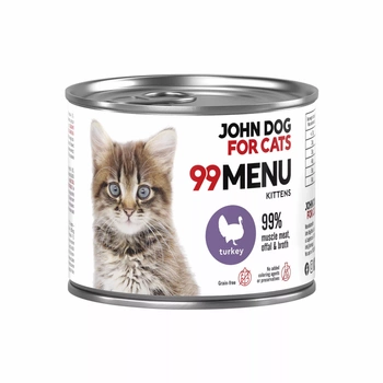 John Dog for Cats - Karma mokra 99 Menu - Indyk dla kociąt 200 g