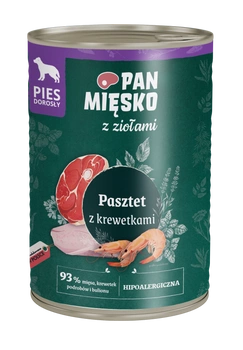Pan Mięsko z ziołami – Pasztet z krewetkami dla dorosłych psów 400 g